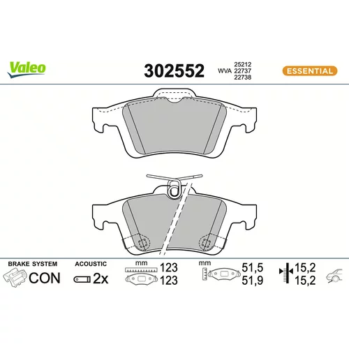 Sada brzdových platničiek kotúčovej brzdy VALEO 302552