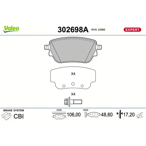 Sada brzdových platničiek kotúčovej brzdy VALEO 302698A