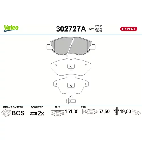 Sada brzdových platničiek kotúčovej brzdy VALEO 302727A