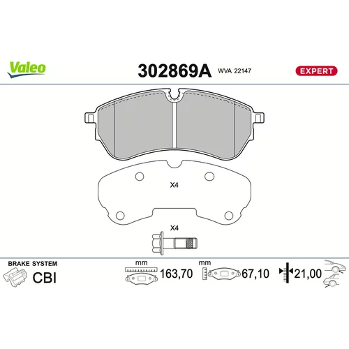 Sada brzdových platničiek kotúčovej brzdy VALEO 302869A