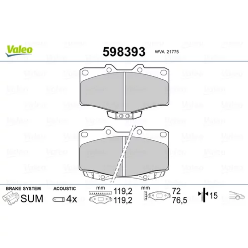 Sada brzdových platničiek kotúčovej brzdy VALEO 598393