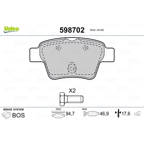 Sada brzdových platničiek kotúčovej brzdy VALEO 598702