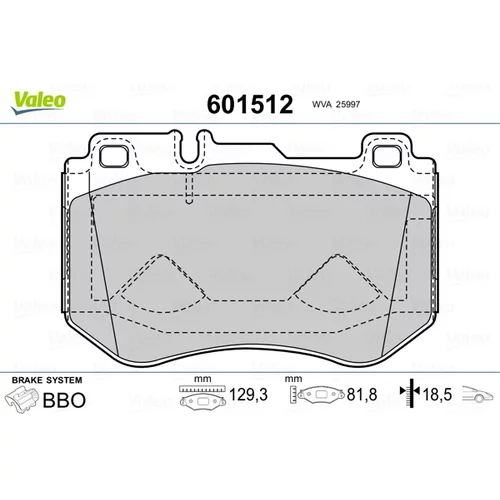 Sada brzdových platničiek kotúčovej brzdy VALEO 601512