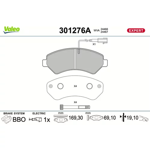 Sada brzdových platničiek kotúčovej brzdy VALEO 301276A