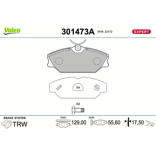 Sada brzdových platničiek kotúčovej brzdy VALEO 301473A