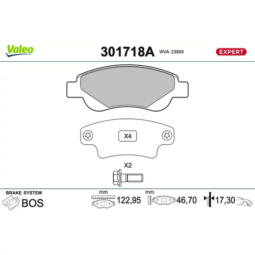 Sada brzdových platničiek kotúčovej brzdy VALEO 301718A