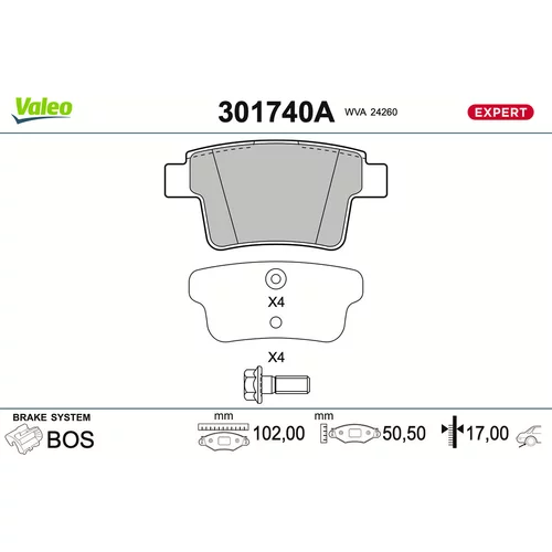 Sada brzdových platničiek kotúčovej brzdy VALEO 301740A
