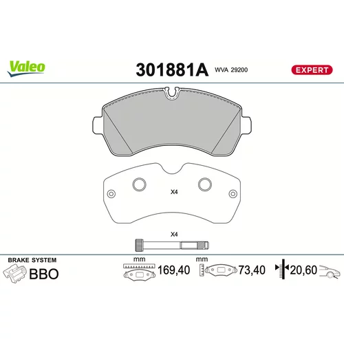 Sada brzdových platničiek kotúčovej brzdy VALEO 301881A