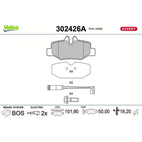 Sada brzdových platničiek kotúčovej brzdy VALEO 302426A