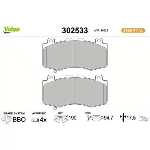 Sada brzdových platničiek kotúčovej brzdy VALEO 302533
