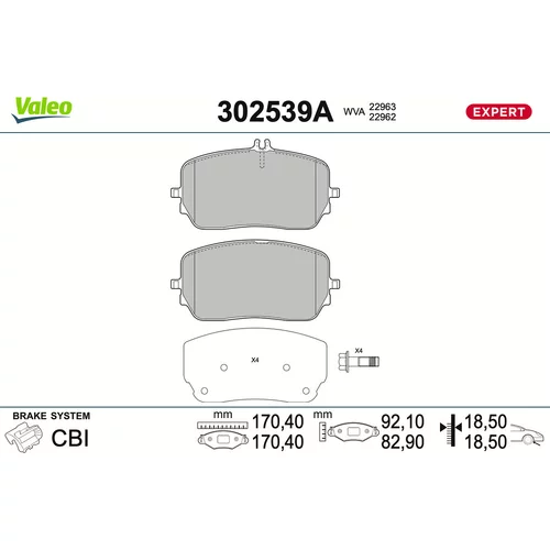 Sada brzdových platničiek kotúčovej brzdy VALEO 302539A