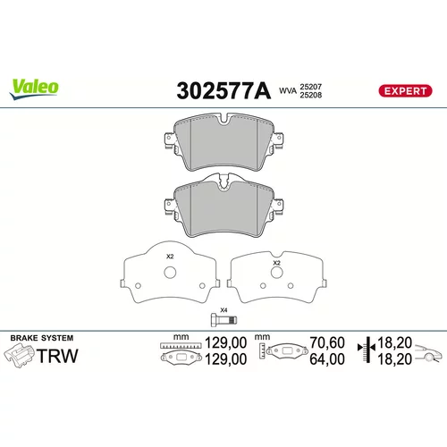 Sada brzdových platničiek kotúčovej brzdy VALEO 302577A