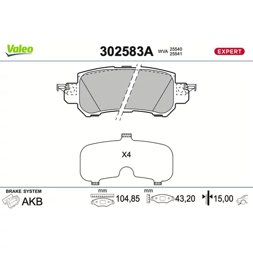 Sada brzdových platničiek kotúčovej brzdy VALEO 302583A