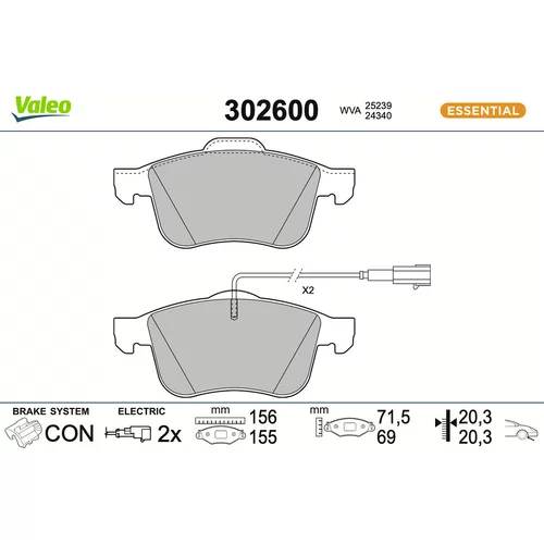 Sada brzdových platničiek kotúčovej brzdy VALEO 302600