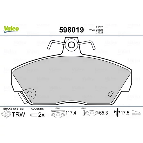 Sada brzdových platničiek kotúčovej brzdy VALEO 598019