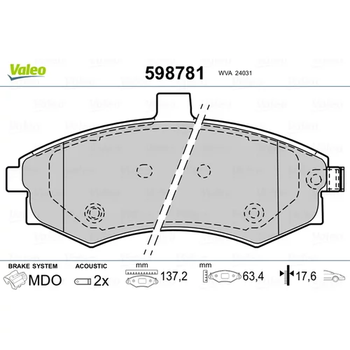 Sada brzdových platničiek kotúčovej brzdy VALEO 598781