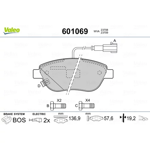 Sada brzdových platničiek kotúčovej brzdy VALEO 601069