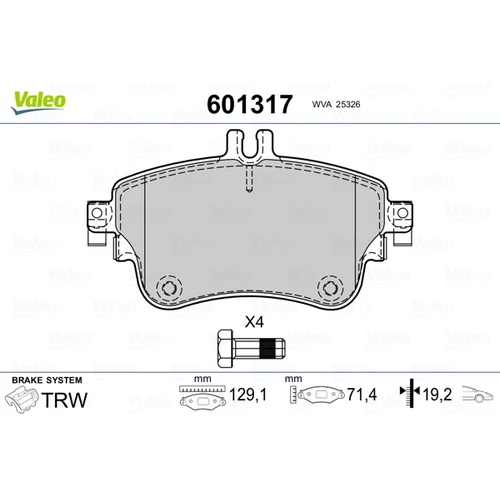 Sada brzdových platničiek kotúčovej brzdy VALEO 601317