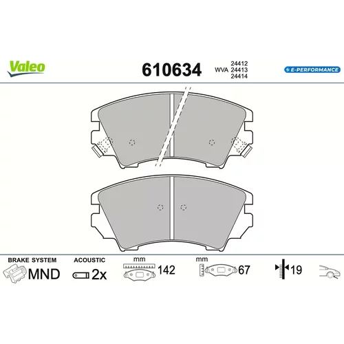 Sada brzdových platničiek kotúčovej brzdy VALEO 610634