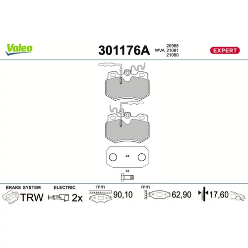 Sada brzdových platničiek kotúčovej brzdy VALEO 301176A