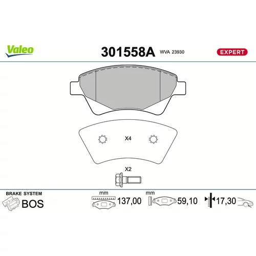 Sada brzdových platničiek kotúčovej brzdy VALEO 301558A