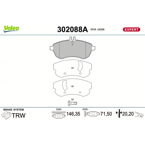 Sada brzdových platničiek kotúčovej brzdy VALEO 302088A