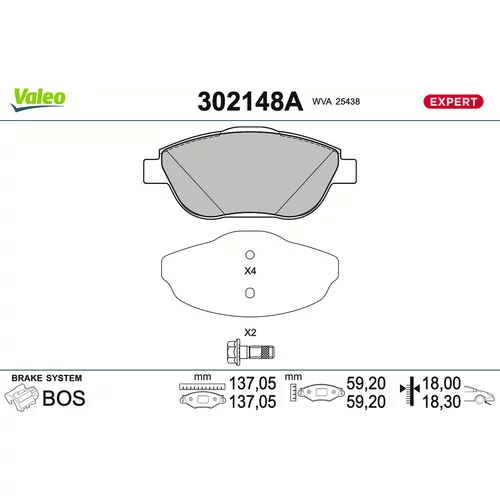 Sada brzdových platničiek kotúčovej brzdy VALEO 302148A