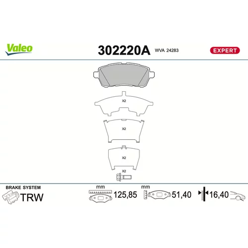 Sada brzdových platničiek kotúčovej brzdy VALEO 302220A