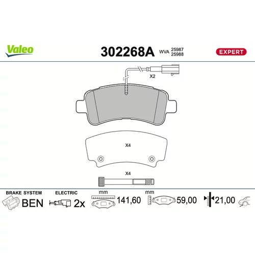 Sada brzdových platničiek kotúčovej brzdy VALEO 302268A
