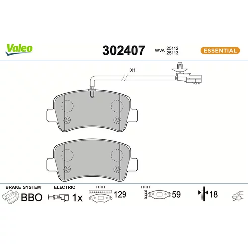 Sada brzdových platničiek kotúčovej brzdy VALEO 302407