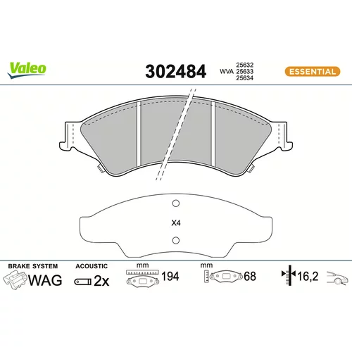Sada brzdových platničiek kotúčovej brzdy VALEO 302484