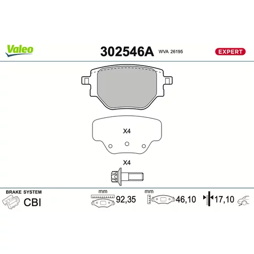Sada brzdových platničiek kotúčovej brzdy VALEO 302546A