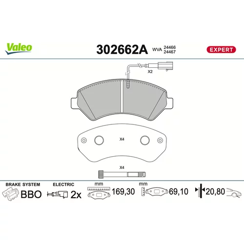 Sada brzdových platničiek kotúčovej brzdy VALEO 302662A