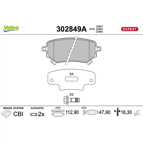 Sada brzdových platničiek kotúčovej brzdy VALEO 302849A