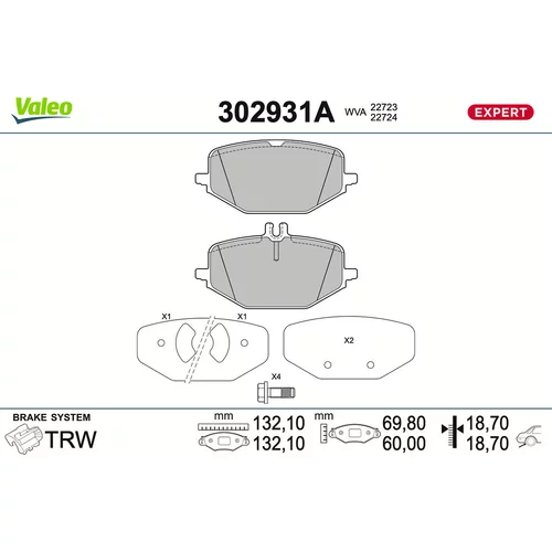 Sada brzdových platničiek kotúčovej brzdy VALEO 302931A