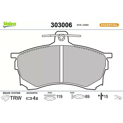 Sada brzdových platničiek kotúčovej brzdy VALEO 303006