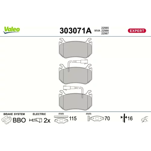 Sada brzdových platničiek kotúčovej brzdy VALEO 303071A
