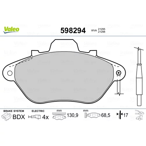 Sada brzdových platničiek kotúčovej brzdy VALEO 598294