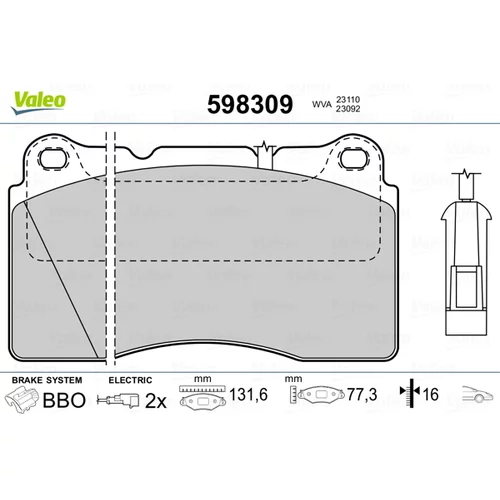 Sada brzdových platničiek kotúčovej brzdy VALEO 598309