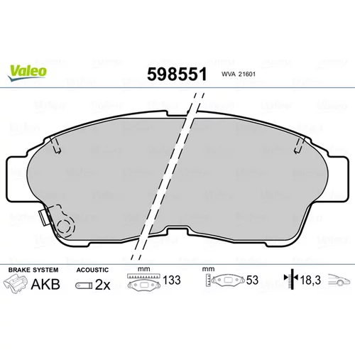 Sada brzdových platničiek kotúčovej brzdy VALEO 598551