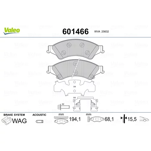 Sada brzdových platničiek kotúčovej brzdy VALEO 601466