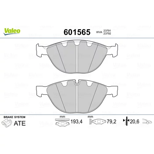 Sada brzdových platničiek kotúčovej brzdy VALEO 601565