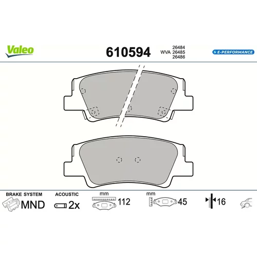 Sada brzdových platničiek kotúčovej brzdy VALEO 610594