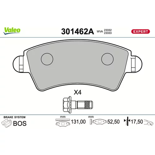 Sada brzdových platničiek kotúčovej brzdy VALEO 301462A