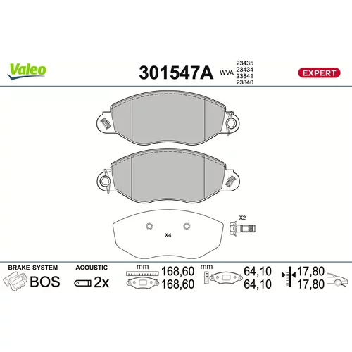Sada brzdových platničiek kotúčovej brzdy VALEO 301547A
