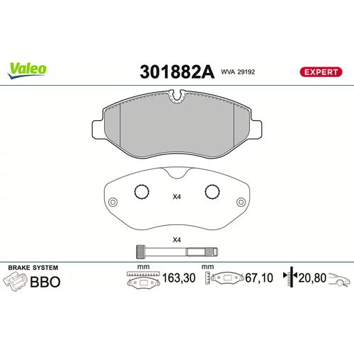 Sada brzdových platničiek kotúčovej brzdy VALEO 301882A