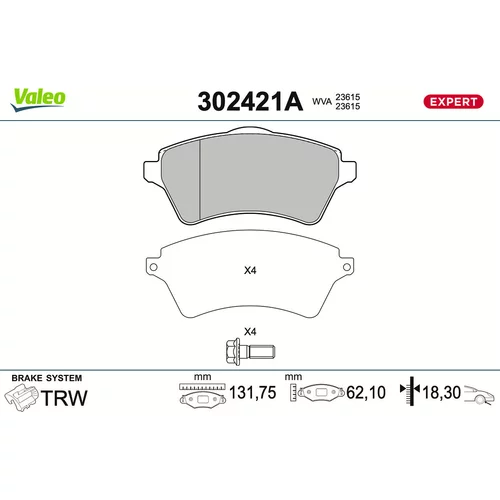 Sada brzdových platničiek kotúčovej brzdy VALEO 302421A