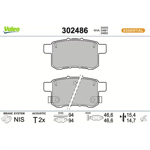 Sada brzdových platničiek kotúčovej brzdy VALEO 302486