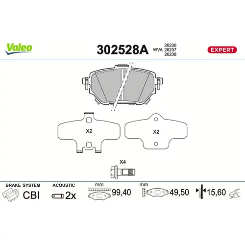 Sada brzdových platničiek kotúčovej brzdy VALEO 302528A