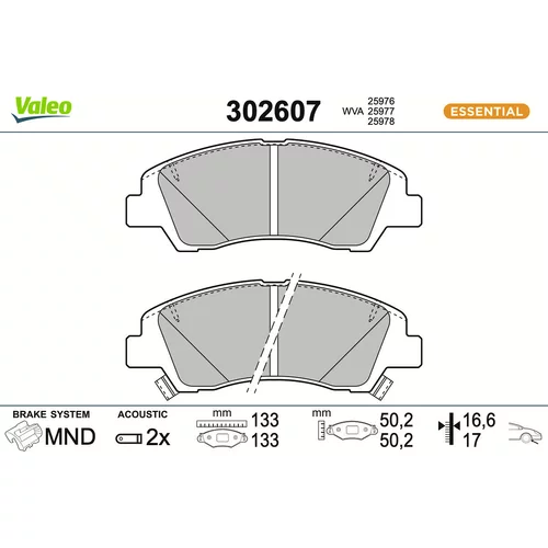 Sada brzdových platničiek kotúčovej brzdy VALEO 302607